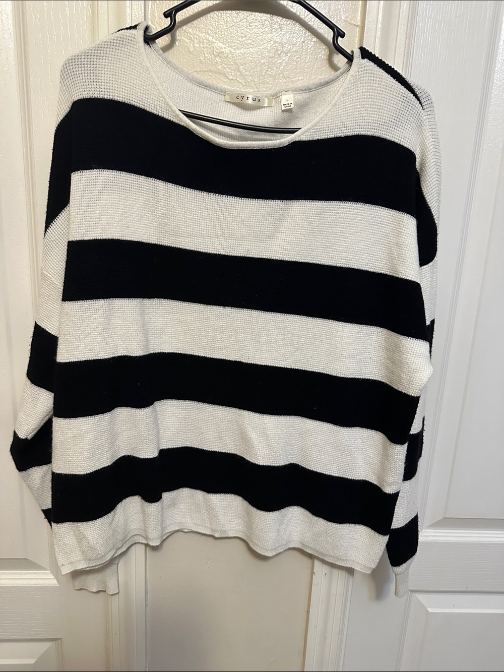 Cyrus Oversized Black and White Striped Crewneck Sweater